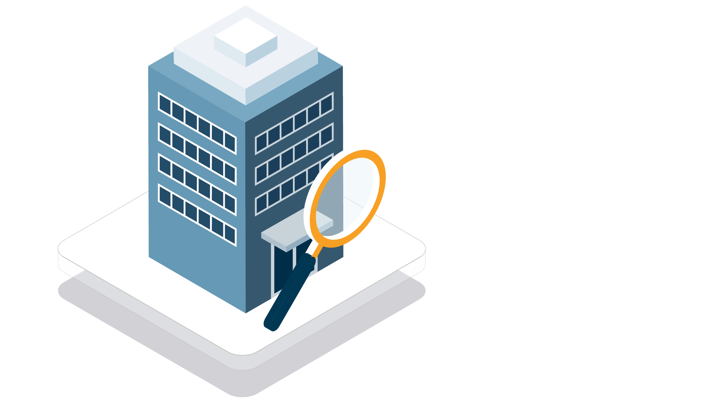 illustration of commercial building with magnifying glass on top